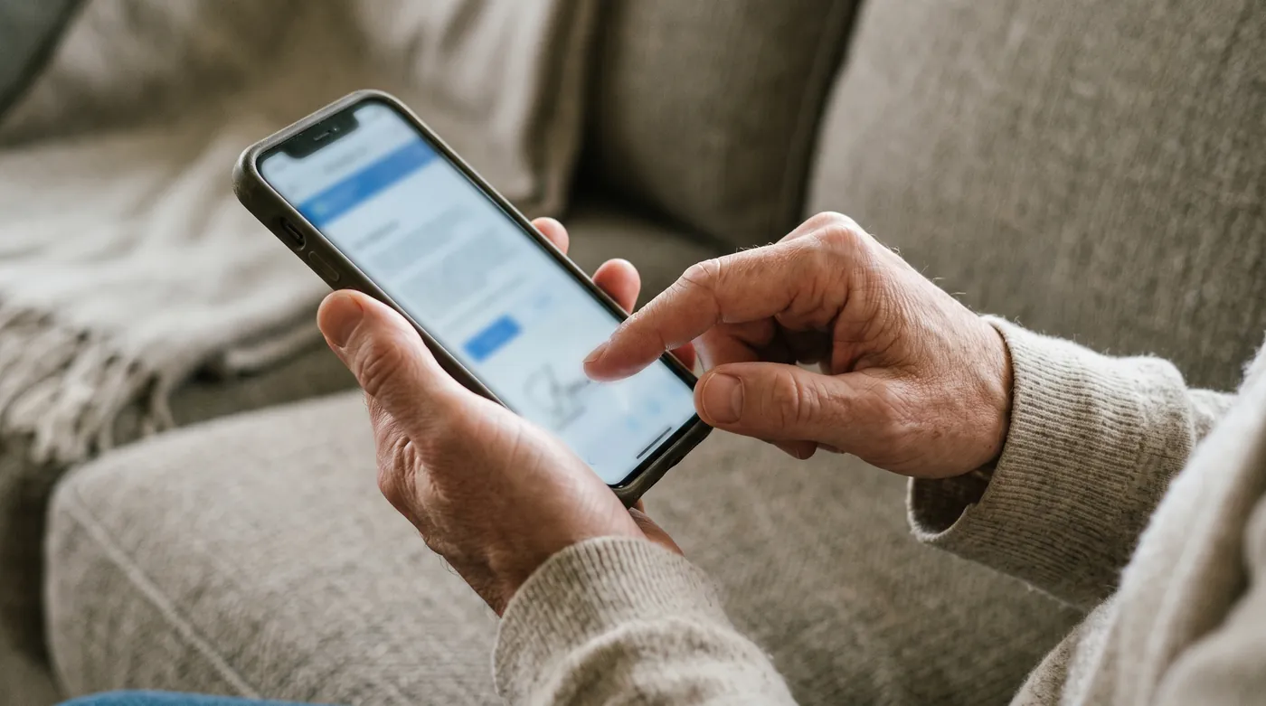 Client signant un devis sur son smartphone, depuis son canapé