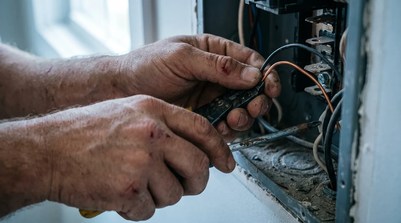Professionnel du bâtiment réalisant un geste technique précis sur un chantier neuf